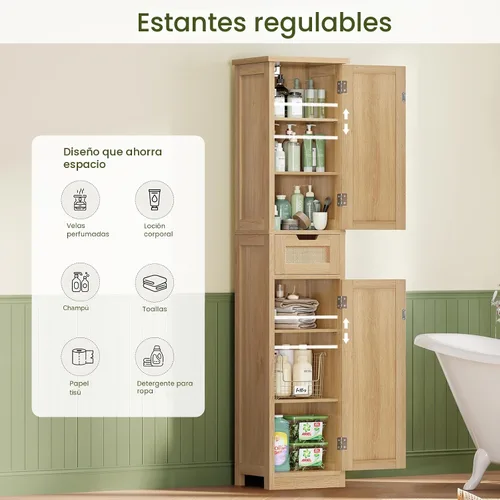 Vista 5 de Iwell 66.9" Tall Bathroom Storage Cabinet with 2 Doors & 1 Drawer