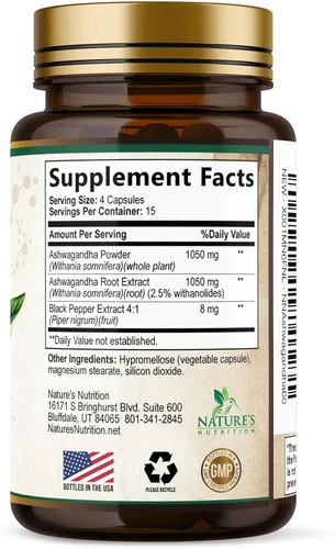 Vista 9 de Suplementos de Ashwagandha - Cápsula de Ashwagandha de 2100 mg para mujeres y hombres, apoyo natural antioxidante, extracto de raíz de Ashwa, apoyo