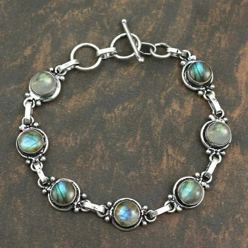 Vista 46 de Round Shape Natural & Synthetic Gemstones Silver Plated Bracelets for Women - Vintage Bohemian Style Handmade Birthstone Adjustable Link Bracelet