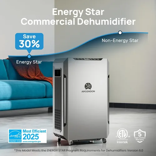 Vista 3 de ARGENDON Deshumidificador Energy Star de 70 PPD para sótano, deshumidificador comercial con bomba y manguera de drenaje, control de humedad
