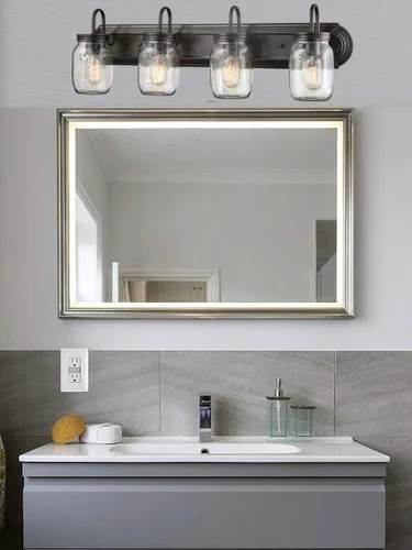 Vista 2 de DIRYZON EUL - Apliques de pared vintage con tarro de vidrio transparente con 4 luces, para tocador de baño, bronce aceitado