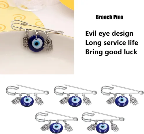 Vista 2 de 5 pines de mal de ojo, broche de hierro y aleación, diseño único de buena suerte, pines de seguridad para hombres, mujeres, fiestas en casa, citas