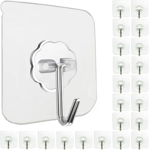 Vista 8 de Jwxstore Paquete de 12 ganchos autoadhesivos resistentes, 33 libras máximo, transparentes, impermeables, ganchos de pared adhesivos para llaves