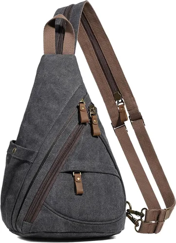 Vista 12 de KL928 Mochila de Lona Tipo Bandolera - Mochila Cruzada Pequeña para Hombro, Mochila Informal Diurna, Mochila para Hombre y Mujer (Versión Grande)
