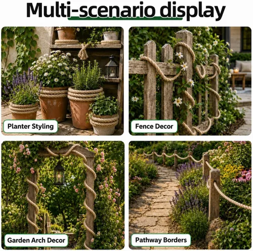 Vista 6 de Cuerda de yute trenzado (3/4 pulgadas x 20 pies), cuerda de cáñamo gruesa natural para manualidades, barandillas, hamaca, decoración