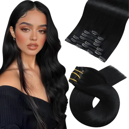 Vista 38 de Moresoo Extensiones de cabello humano con clip, balayage, color marrón oscuro a marrón dorado con clip, extensiones de cabello humano con clip, 5