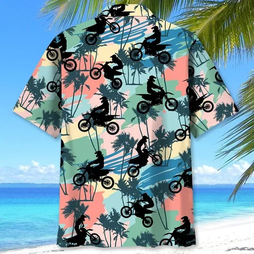 Vista 3 de Camisetas de carreras de motocross para hombre Dirtbike de manga corta Aloha Camisa con botones - Regalos de motocross para hombre, Motocross