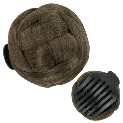 Vista 21 de IMISSU Trenzado Chignon Dancer Hair Donut Hairpieces Scrunchie Claw Hair Moño Updo para bodas y fiestas (M3 rubio ceniza)