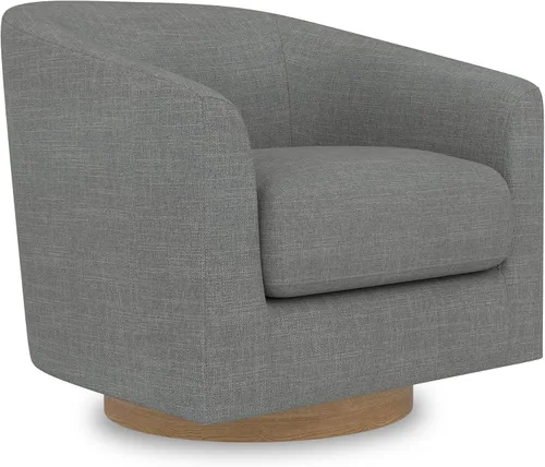 Vista 16 de Silla giratoria decorativa, moderna tapizada con brazo curvado, tela de terciopelo, cómoda silla de lectura con base de madera maciza para sala
