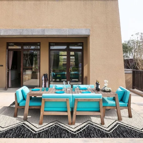 Vista 8 de Home Dynamix Nicole Miller New York Patio Sofia Leon alfombra de área para interiores y exteriores, negro/marfil, rectangular de 7 pies 9 pulgadas x