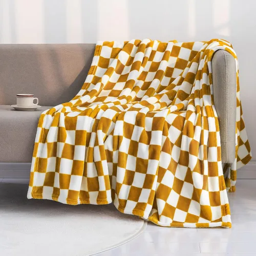 Vista 10 de LOMAO Manta de franela con patrón de cuadrícula de ajedrez, suave, lujosa, cálida y acogedora para sofá y cama, para todas las estaciones