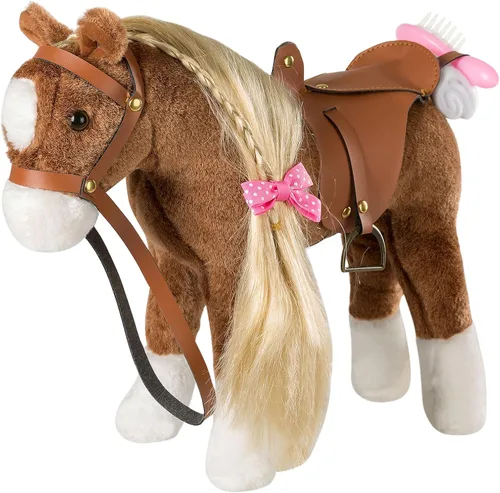 Vista 16 de HollyHOME Caballo Palomino de Peluche Animal Bonito Poni Juguete de Peluche Juego de Simulación Caballo 11 pulgadas Beige