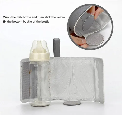 Vista 5 de Calentador de biberones portátil USB, 3 temperaturas ajustables para viajes en coche y mantenimiento de calor de leche, gris oscuro