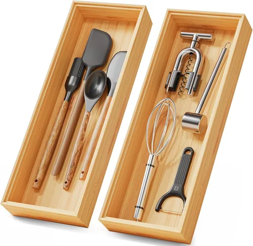 Vista 11 de Pequeñas cajas organizadoras de cajones de cocina de bambú bandeja