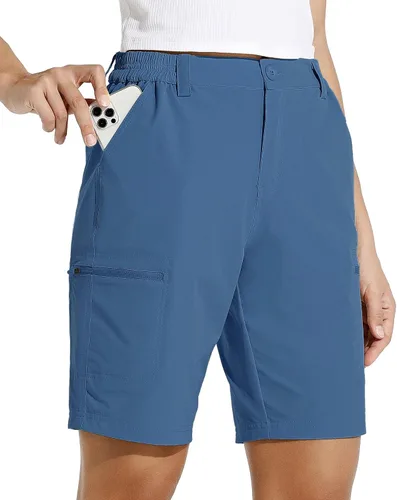 Vista 9 de Willit - Pantalones cortos de senderismo tipo cargo para mujer, de 10 pulgadas, elásticos, para golf, activos, de secado rápido, pantalones cortos