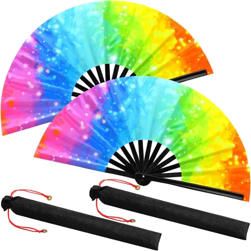 Vista 14 de Boao - 2 ventiladores plegables grandes para baile de línea, neón, ventilador de mano, ventilador de mano con sonido fuerte, ventilador de seda