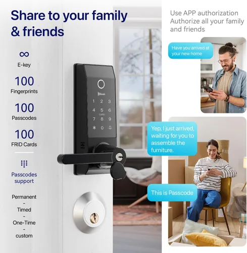 Vista 4 de Cerradura inteligente para timbre de puerta con huella dactilar para propietarios de viviendas o padres, cerradura de puerta con cámara y manija