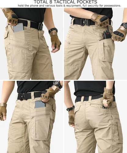 Vista 6 de CARWORNIC Pantalones tácticos ligeros para hombre, pantalones cargo militares, resistentes al agua, para senderismo, trabajo
