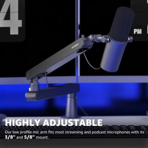 Vista 2 de IXTECH Brazo de Micrófono para Escritorio, Brazo de Micrófono Giratorio de 360° de Bajo Perfil, Brazo de Micrófono Ajustable con Columna Desmontable