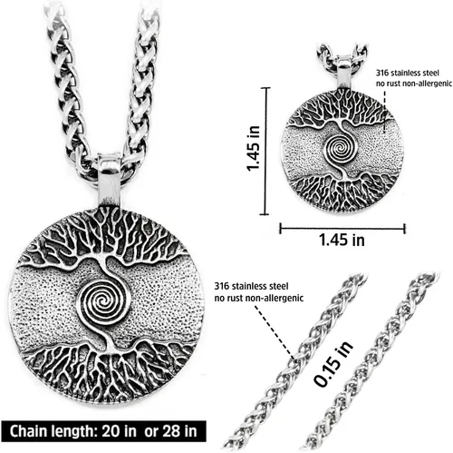 Vista 4 de BAVIPOWER Collar con colgante de árbol de la vida Viking Yggdrasil de 0.157in, cadena de quilla de acero inoxidable, para hombres y mujeres