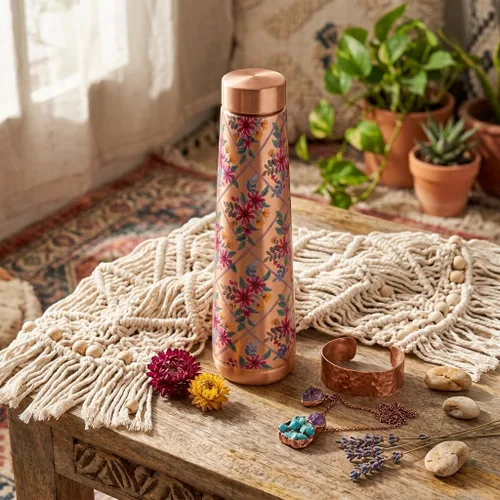 Vista 7 de Pure Copper Water Bottle - 32 Oz - Handcrafted Ayurvedic Vessel Royal Fuchsia