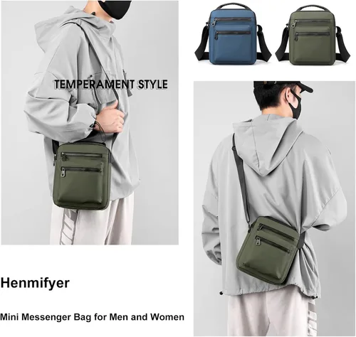 Vista 2 de Henmifyer Small Crossbody Side Shoulder Bag For Men Women, Mini Canvas Messenger Bag for Phone Passport