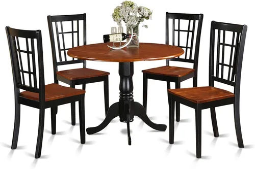 Vista 12 de East West Furniture DLNI3-BLK-C - Juego de comedor de 3 piezas que contiene una mesa de comedor redonda con gotas y 2 sillas de cocina tapizadas