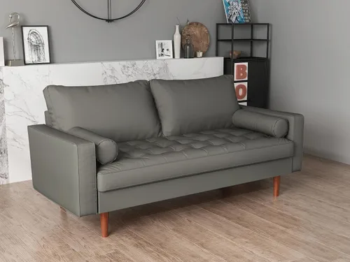 Vista 32 de Container Furniture - Sofá de piel sintética para la sala de estar moderna con cojines extraíbles y patas de madera maciza, sofá estilo lujoso