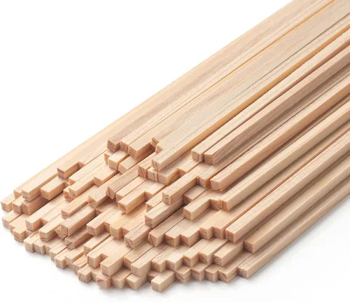 Vista 10 de Tacos de madera para manualidades de 1/2 x 6 pulgadas, 20 varillas cuadradas de madera, palos de madera sin terminar, pequeñas tiras de madera