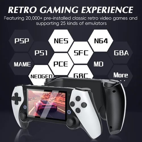 Vista 4 de Consola de juegos portátil retro M25 - Nuevo reproductor de juegos retro con batería de 3000 mAh 64G TF, pantalla IPS HD de 4.3 pulgadas - Más
