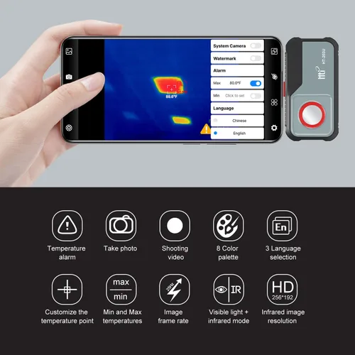 Vista 5 de Cámara térmica 256X192 IR Resolución HT-203U Cámara de imágenes térmicas para teléfono Android - Plano focal infrarrojo no enfriado de óxido