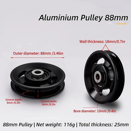 Vista 6 de Rueda de polea de aluminio para gimnasio, Rueda universal de polea de rodamiento de aleación de aluminio para equipo de máquina de cable