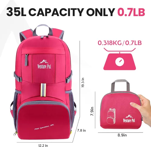 Vista 24 de Venture Pal 35L Ultraligero Ligero Plegable Plegable Viaje Camping Senderismo Deportes al aire libre Mochila Daypack