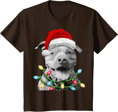 Vista 50 de Pit Bull Santa - Camiseta de perro con luces para árbol de Navidad para niños, Negro, S