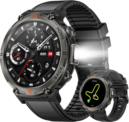 Vista 21 de Relojes inteligentes militares para hombres con GPS integrado con brújula linterna LED, reloj inteligente táctico resistente al agua 3ATM con texto