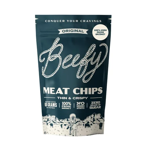 Vista 11 de BEEFY Meat Chips - Mostaza Miel - 2.5oz. 100% Prime Brisket. 13g de proteína por onza.