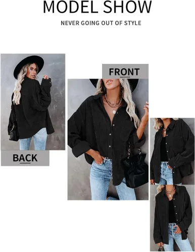 Vista 2 de Magritta Camisas de manga larga con cuello en V y botones para mujer, blusas de gran tamaño con bolsillos