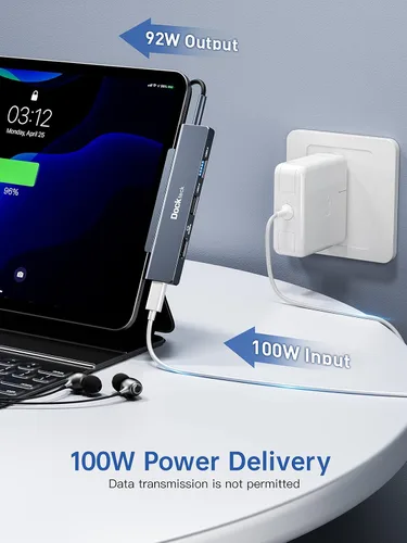 Vista 6 de Adaptador de Hub Multipuerto USB C para iPad Pro - Dockteck USBC Hub 5 en 1 con PD de 100W, HDMI 4K 60Hz, Audio, USB 3.0, Dock USB C con Agarre