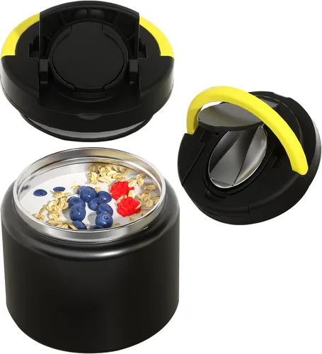 Vista 7 de Termo de 11.8 oz para Alimentos Calientes, Termo para Sopa de Acero Inoxidable, Contenedor de Comida Caliente con Cuchara Plegable, Tapa Abatible