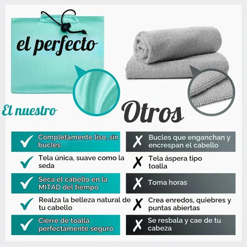 Vista 2 de Envoltorio de toalla de microfibra para el cabello para mujeres - Regalo y viaje - Suave como la seda - Cabello rizado, ondulado, liso para chicas