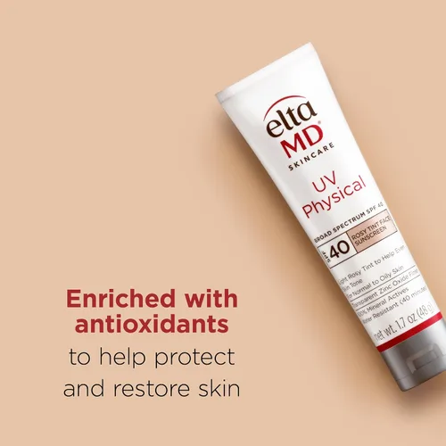 Vista 5 de EltaMD UV Physical Tinted 100% Mineral Face Sunscreen, SPF 40 and 41 Formulated with Antioxidants, 100% Mineral Actives, Transparent Zinc Oxide