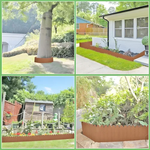 Vista 7 de EEOCWF 10 bordes de jardín marrones, bordes de plástico de 8.66 pulgadas de alto, vallas de jardín decorativas entrelazadas de 7.2 pies, borde