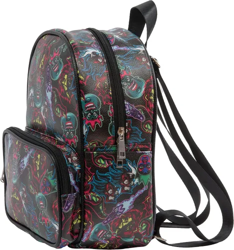 Vista 3 de Disney Villains - Mini mochila con estampado completo y colgante de Vixen moldeado 105 pulgadas correas ajustables piel sintética Negro - Disney