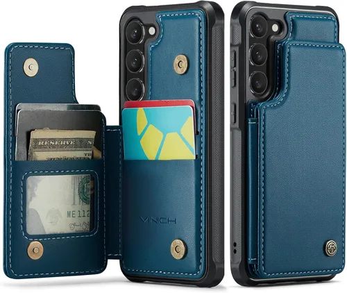 Vista 25 de Vinich - Funda tipo cartera para Samsung Galaxy S23 con tarjetero, color negro Ranuras de crédito con bloqueo RFID, soporte para teléfono a prueba