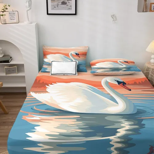 Vista 3 de Swan Sheets - Juego de sábanas de tamaño individual, sábanas de microfibra suave y bolsillo profundo, sábanas y fundas de almohada estampadas sin