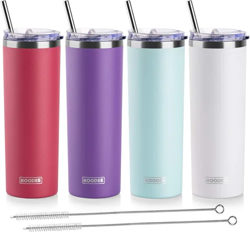 Vista 45 de koodee Vaso Tumbler Delgado de Acero Inoxidable de 20 oz con Aislamiento de Doble Pared, Vaso Tumbler Delgado para Agua para Café, Té (Azul Bebé)