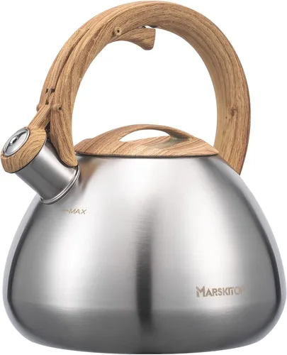 Vista 11 de MARSKITOP Tetera para estufa, tetera silbante para estufa, tetera de acero inoxidable de grado alimenticio con mango ergonómico Cool Touch, 2.6 Negro