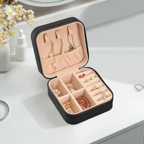 Vista 5 de WELLDAY Jewelry Box Rose Portable Travel Jewelry Case Organizer Bag Storage Box for Necklace, Earrings, Rings, Bracelet