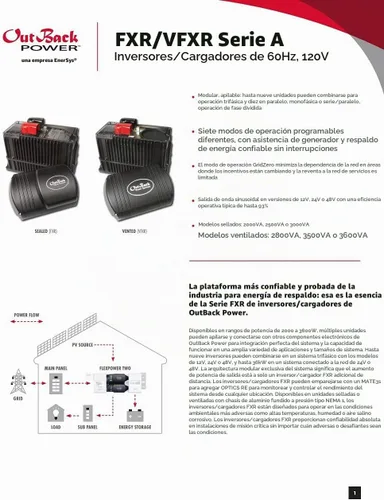 Vista 2 de Outback FXR 3.6kW 120VAC 48VDC 45A Inversor/cargador ventilado VFXR3648A