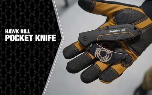 Vista 2 de Southwire Cuchillo plegable Hawkbill - Hoja curvada para cortes de tracción y empalme - Cuerpo de metal resistente - Acero inoxidable - Mango